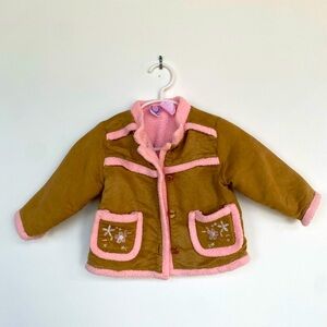 Faux Sherpa jacket. Size 12 months. Camel faux suede with pink faux Sherpa.